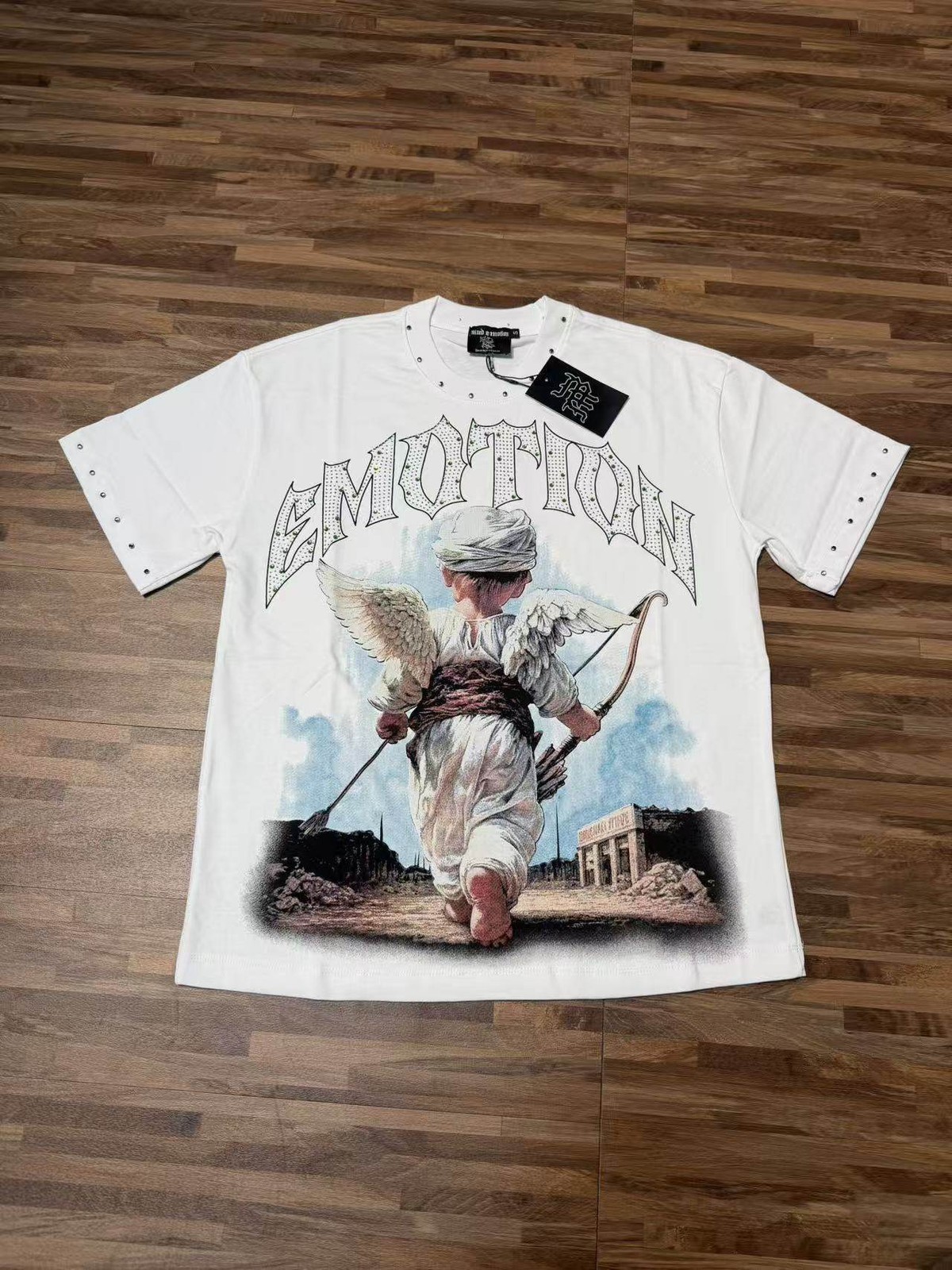 MENS WOMENS SUMMER EMOTION T SHIRT HIGH STREET RHINESTONE ANGEL HIP HOP TOPS TEE