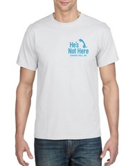 HE’S NOT HERE CHAPEL HILL NC BAR UNC TAR HEELS FAVORITE WHITE T-SHIRT SMALL LOGO