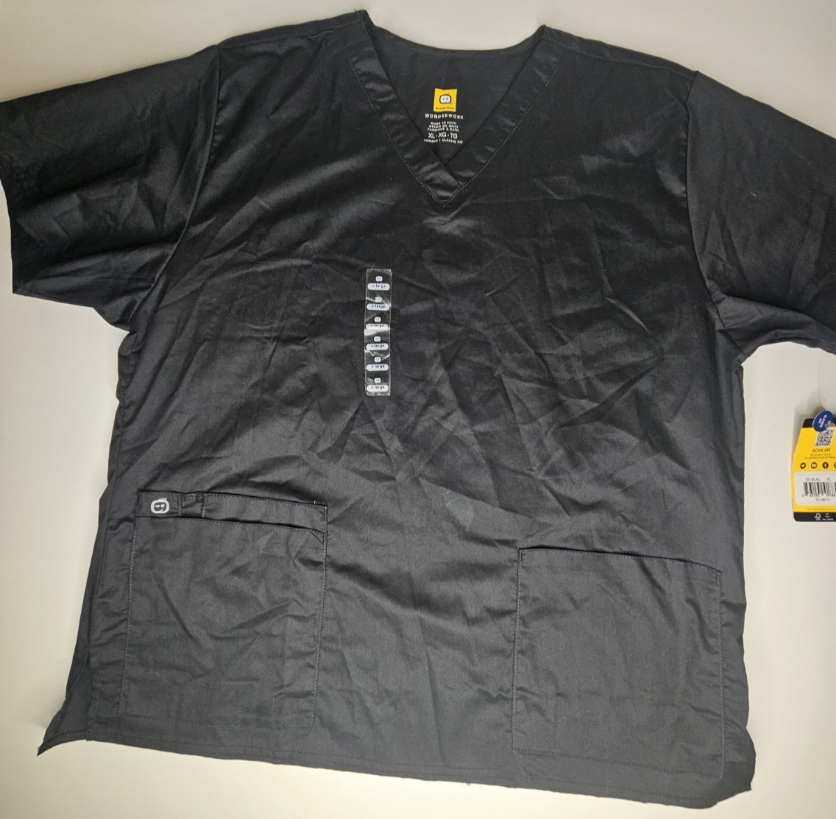 WonderWink Scrub Shirt Men’s X Large Black Utility Pockets Medical Uniform