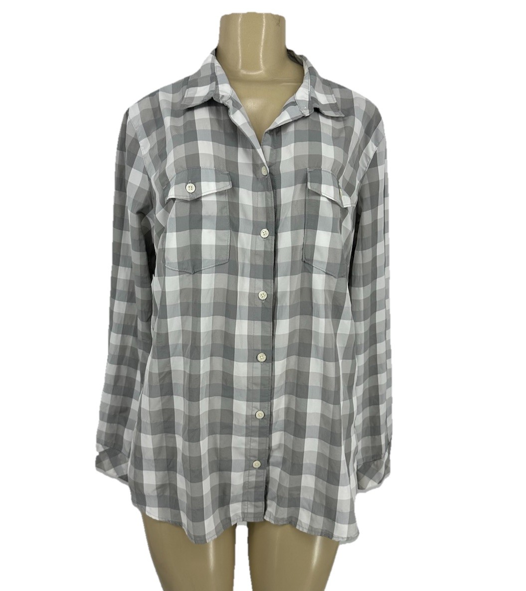 EDDIE BAUER Women XL Grey 100% Nylon Vented Hiking Fishing Outdoor Shirt Y6