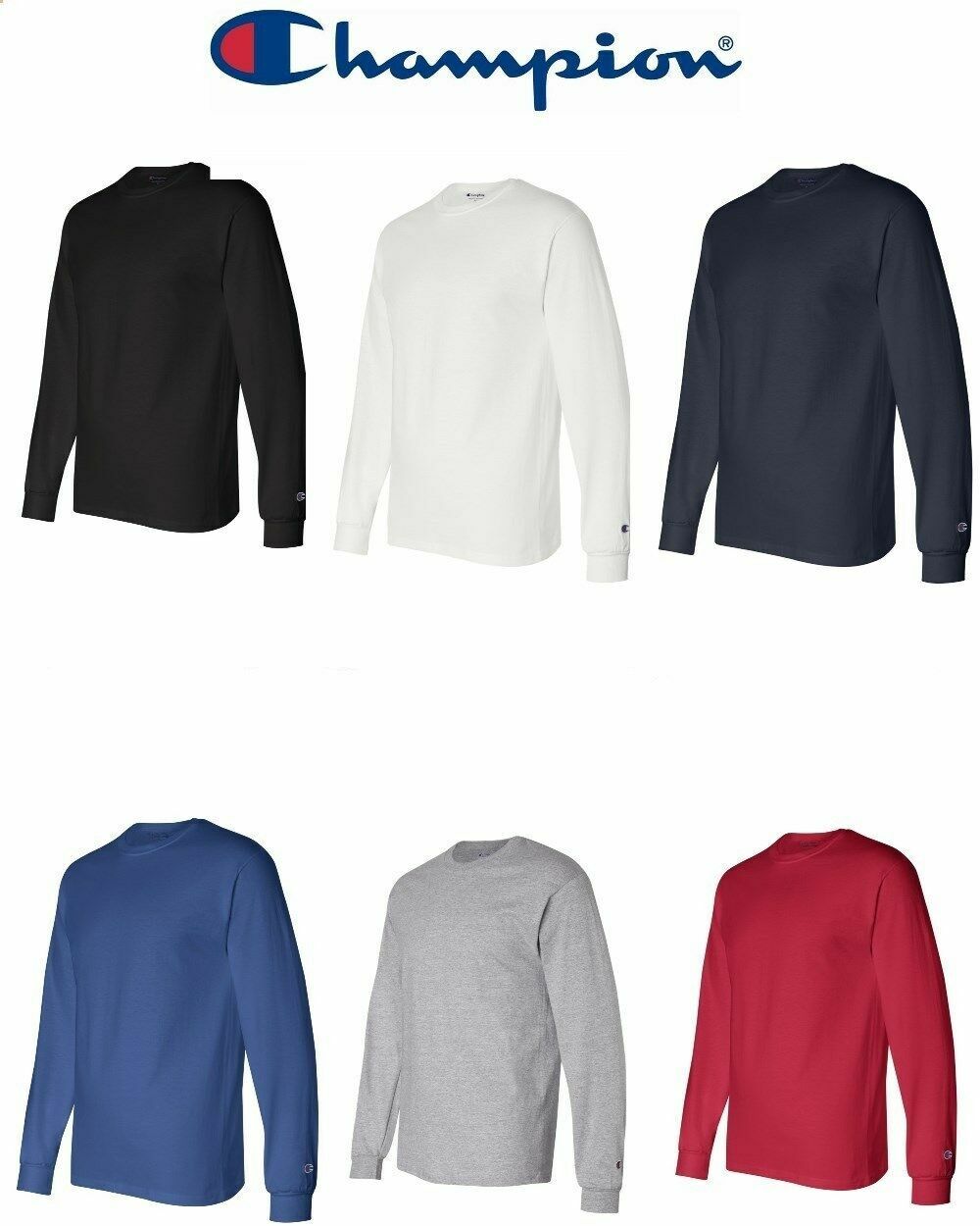 Champion NEW Mens Size S-2XL Long Sleeve Tagless Cotton Gym Workout T-Shirt CC8C gallery