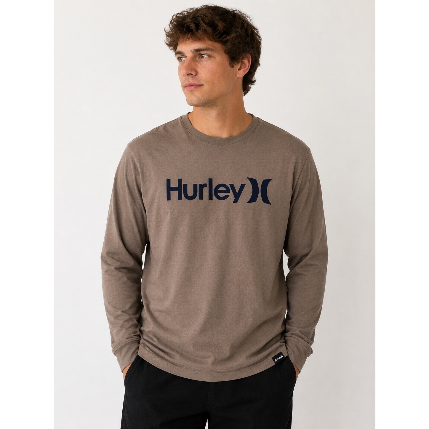 NWT Hurley Mens Everyday Long Sleeve T Shirt Large Mocha Casual Surf Streetwear