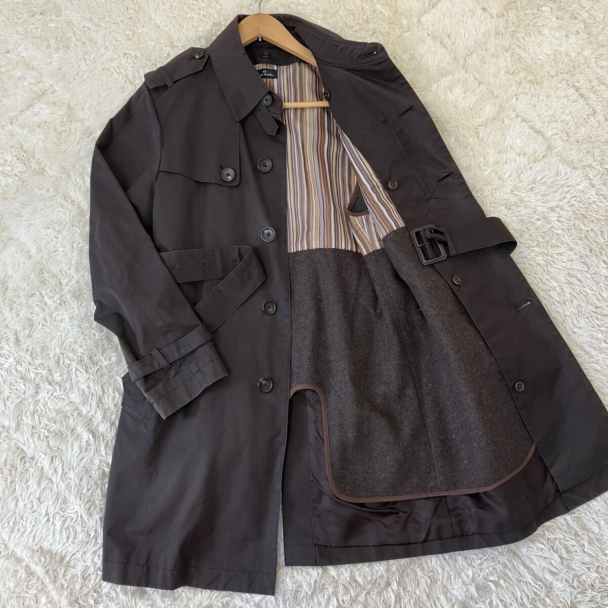 Paul Smith 2-Way Cashmere Blend Stripe Coat with Belt Japan