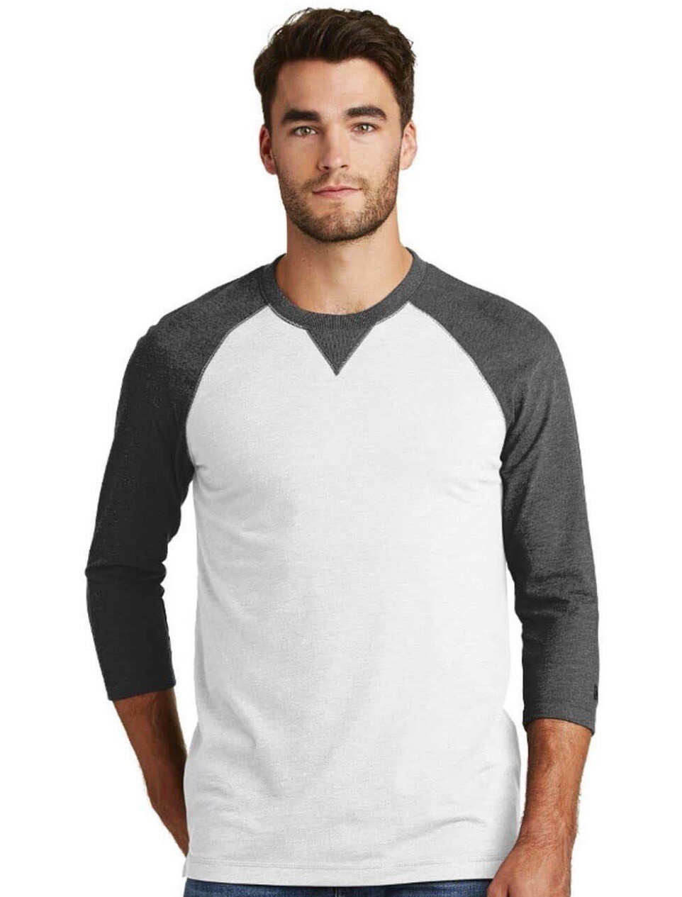 NEW ERA T-Shirt Men’s Med Black Gray Heather 3/4 Sleeve Raglan Sleeve NEA121 New