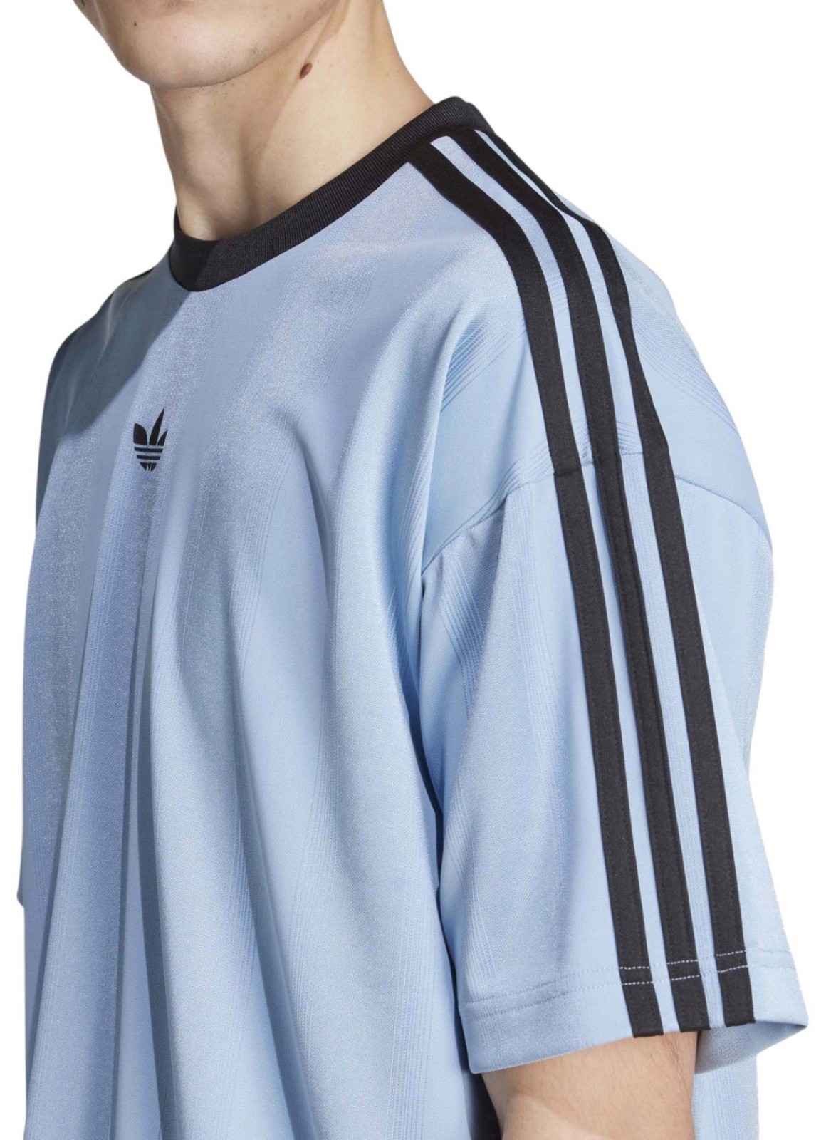 NEW MENS ADIDAS ORIGINALS Medium TREFOIL POLY TEE SHIRT Jacquard Ash Blue Black gallery