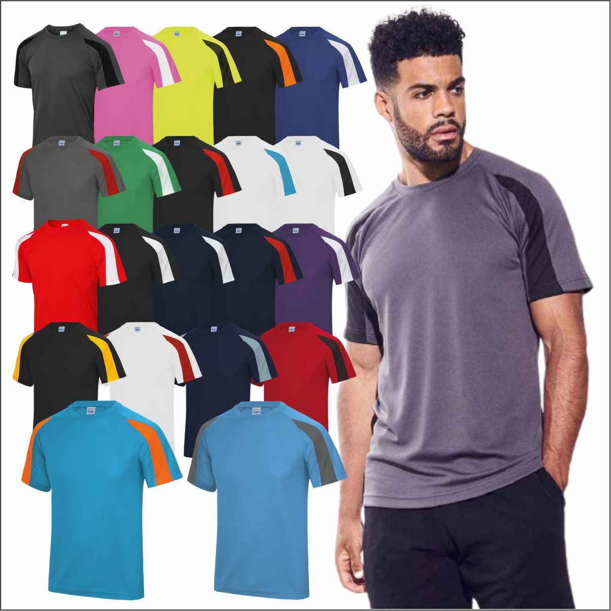 AWDis Men's Contrast Cool T-Shirt Polyester Sports Gym Football Running Active T gallery