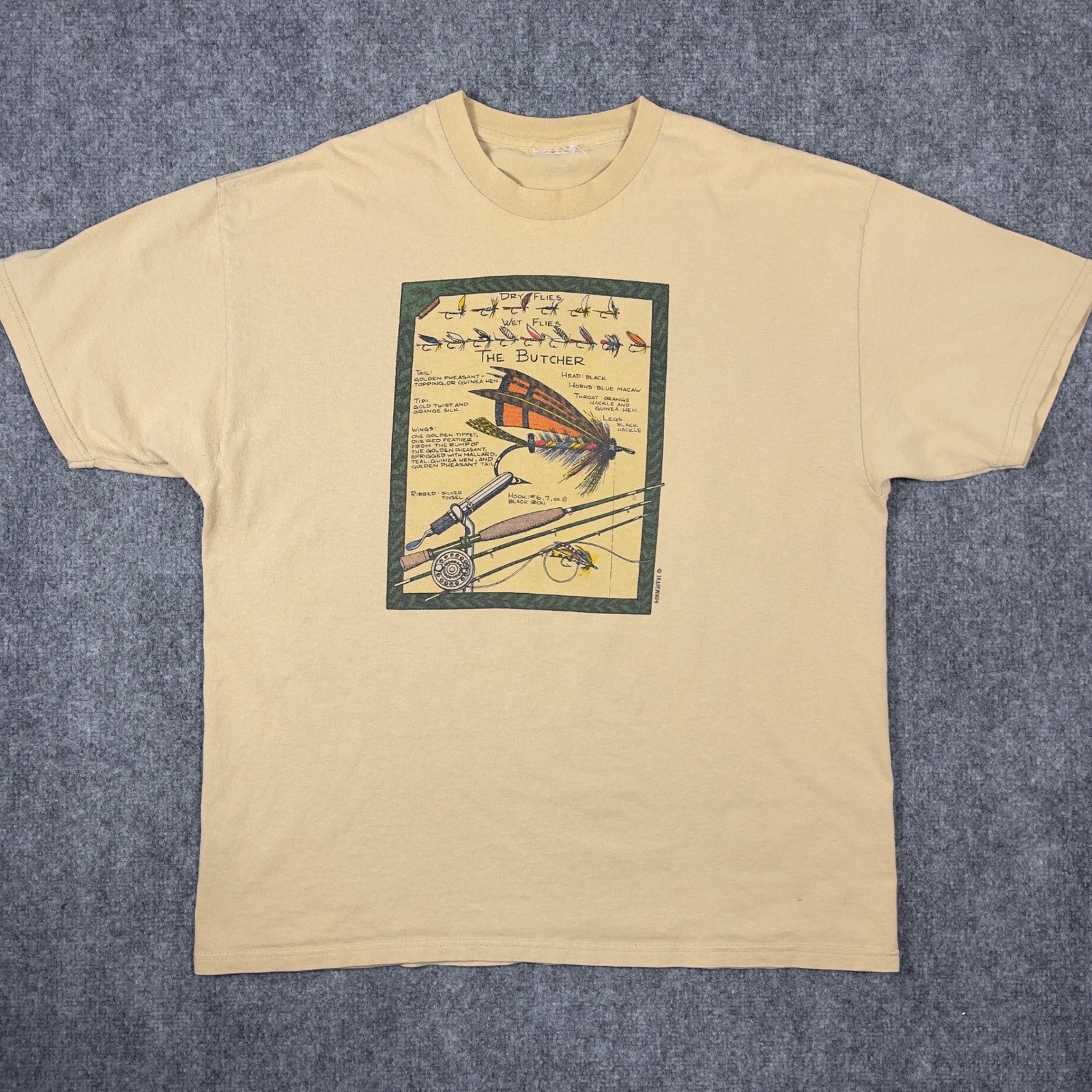 Tradewinds Fly Fishing Graphic T-Shirt Mens XL Tan The Butcher Lure Art Tee gallery