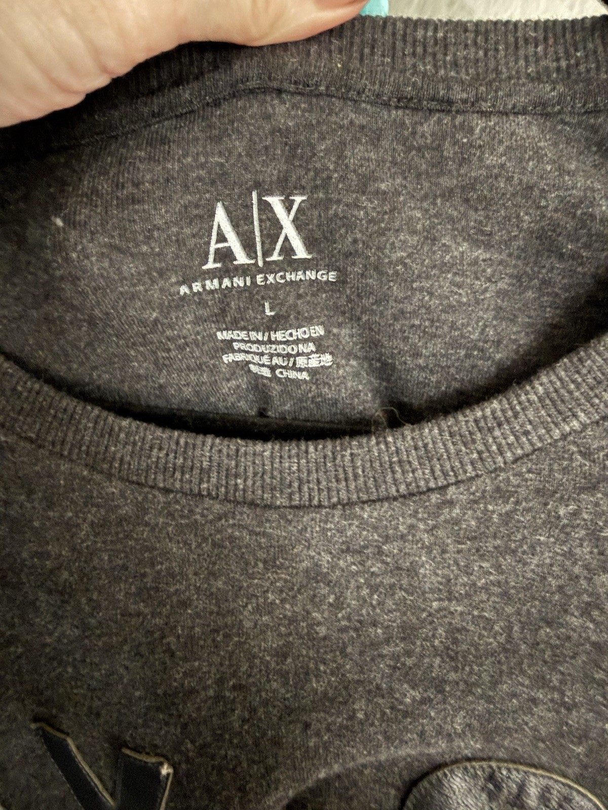 Armani Exchange AX Men's Size L Gray Shirt Long Sleeve Leather Logo Print Top gallery