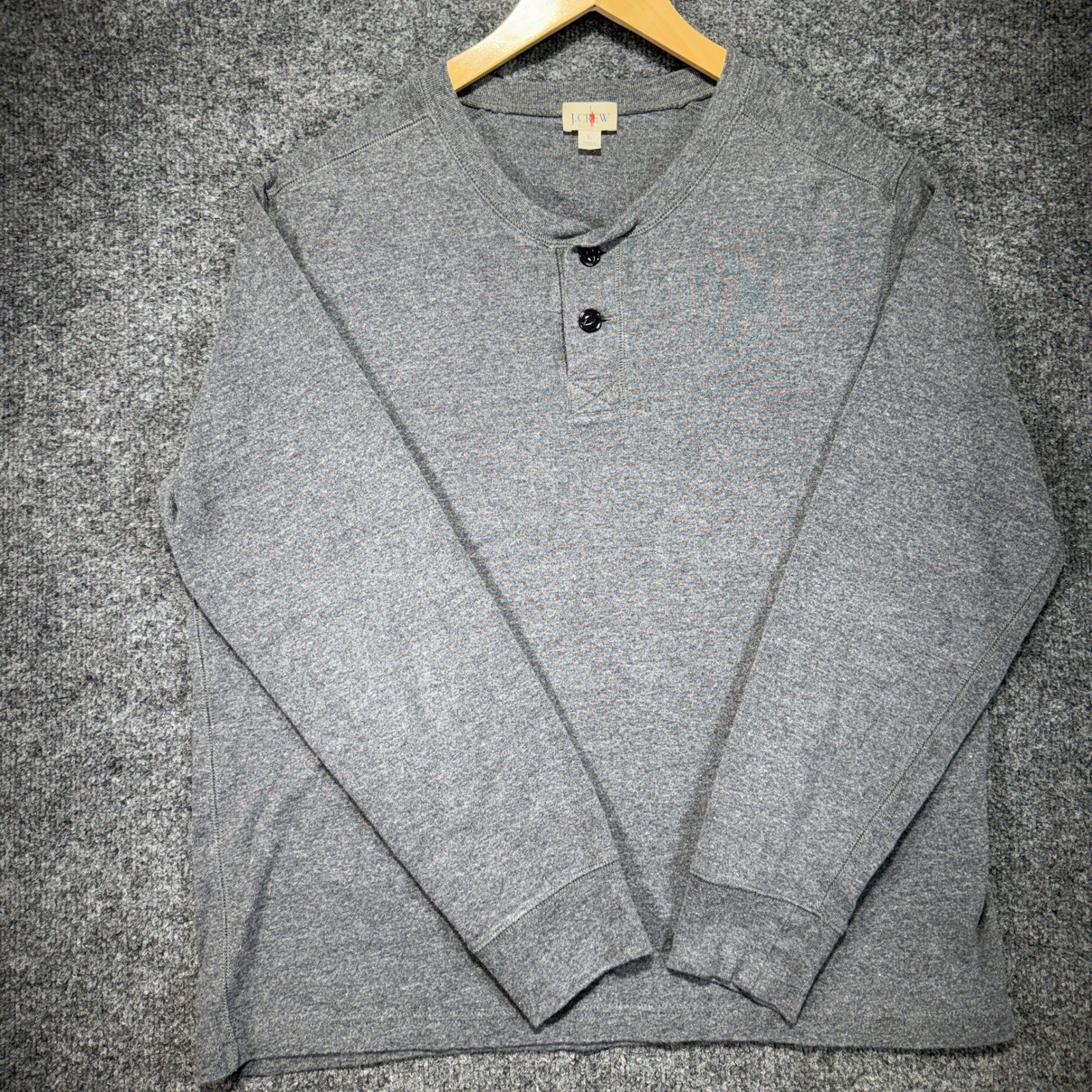 J.Crew Henley Oarsman Thermal Shirt Mens Large Gray Cotton Ribbed Cuffs Casual gallery