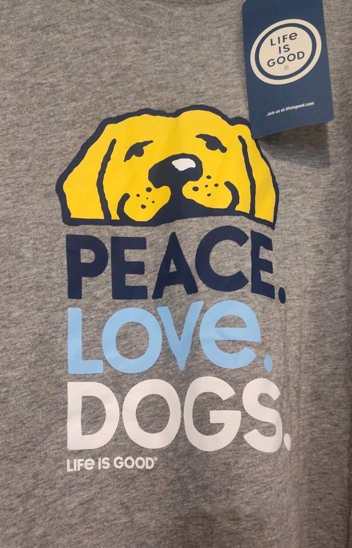 Life Is Good Peace Love Dogs Crusher T-Shirt Cotton/Polyester Gray S/S Sz XL NWT gallery