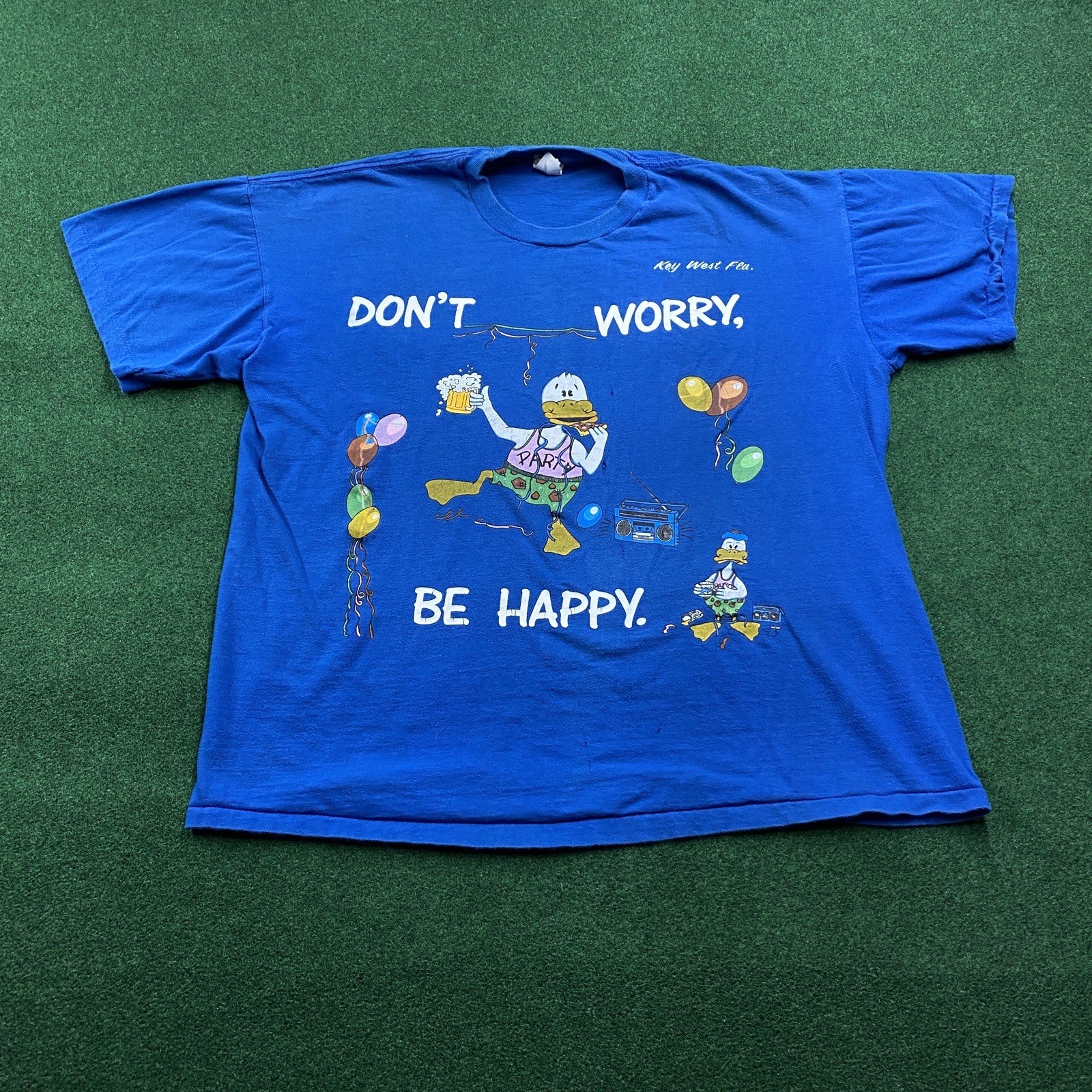 Vintage Don’t Work Be Happy Shirt Mens XL Blue 80S 90S Party Animal Tee USA gallery