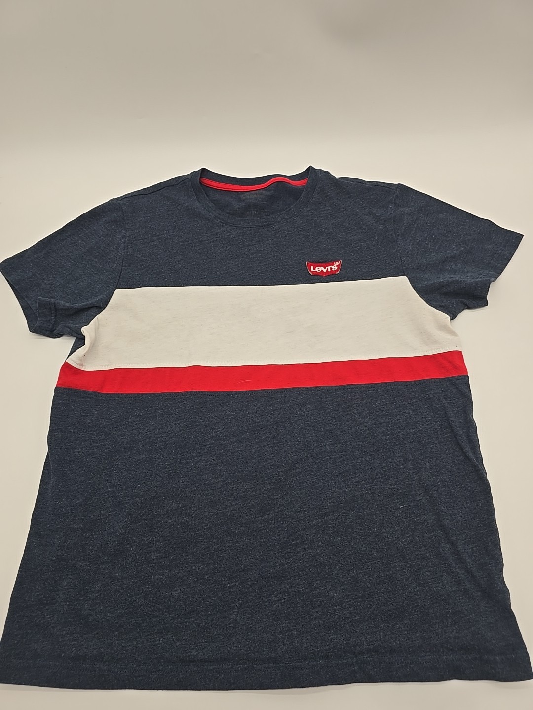 Levis T-Shirt Men Large Blue Logo Crewneck Striped Tee.#34463