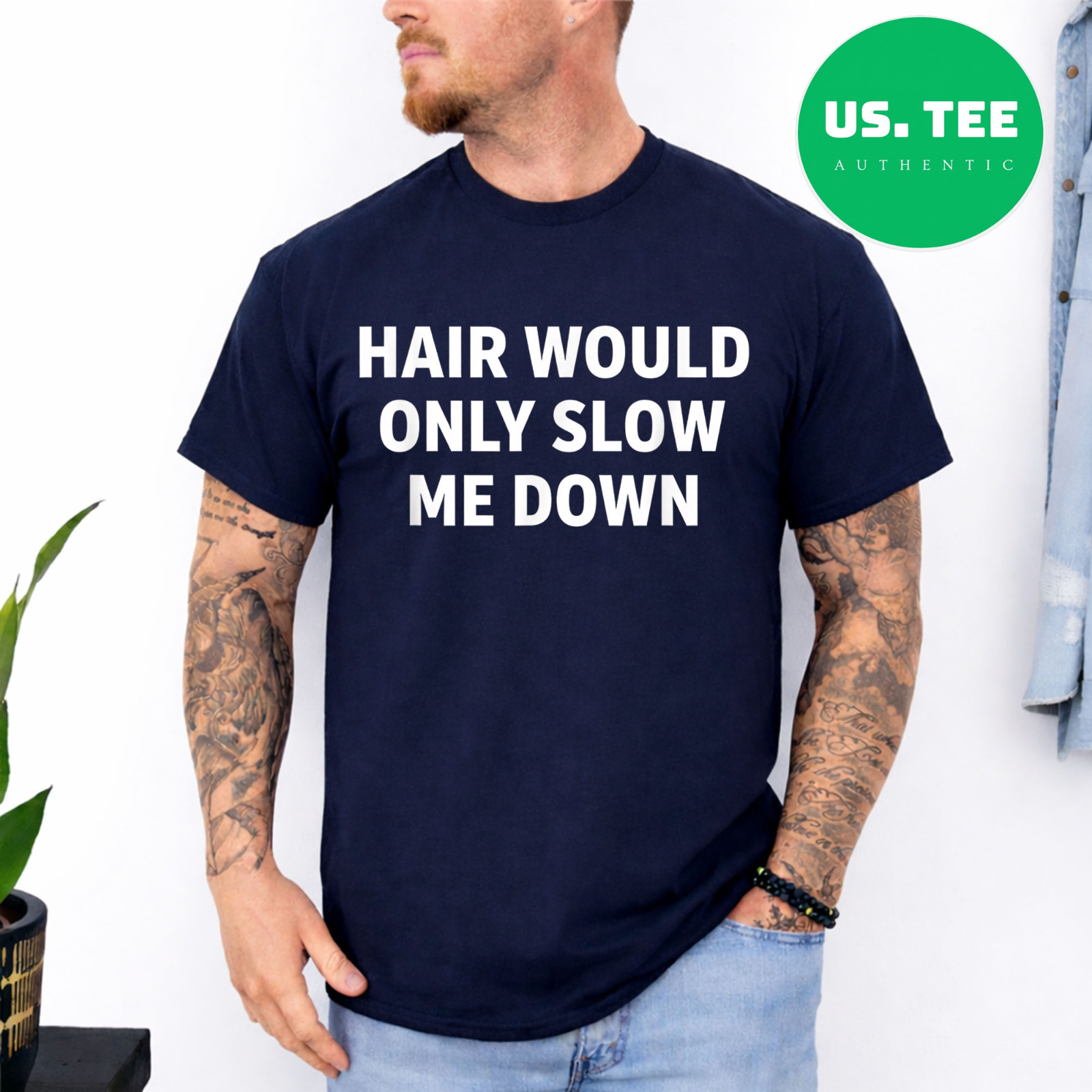 Hair Would Only Slow Me Down Funny Running for Men T-Shirt gallery
