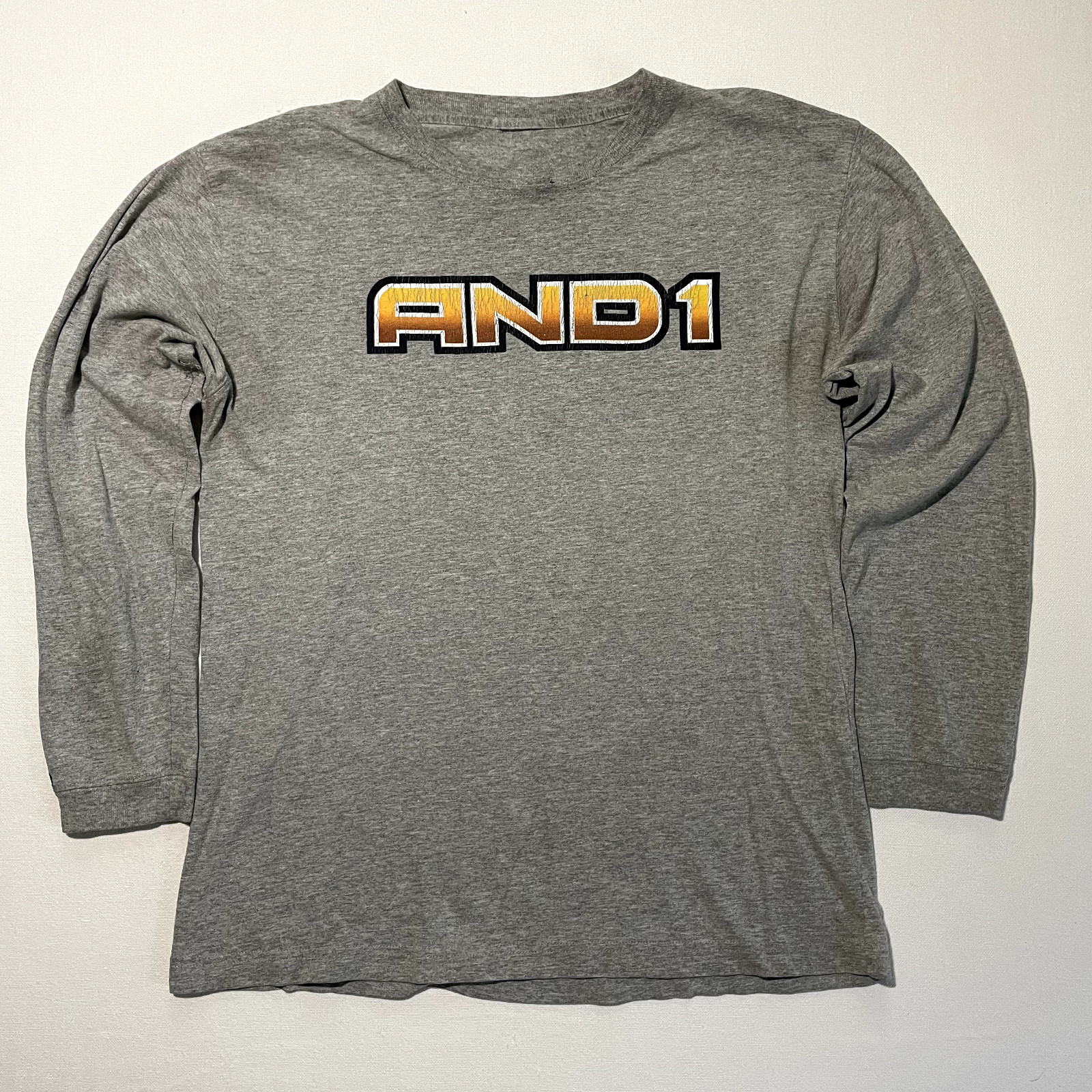 Vintage AND1 Shirt Mens Large Gray Basketball Long Sleeve 2 Sided Distressed 90s gallery