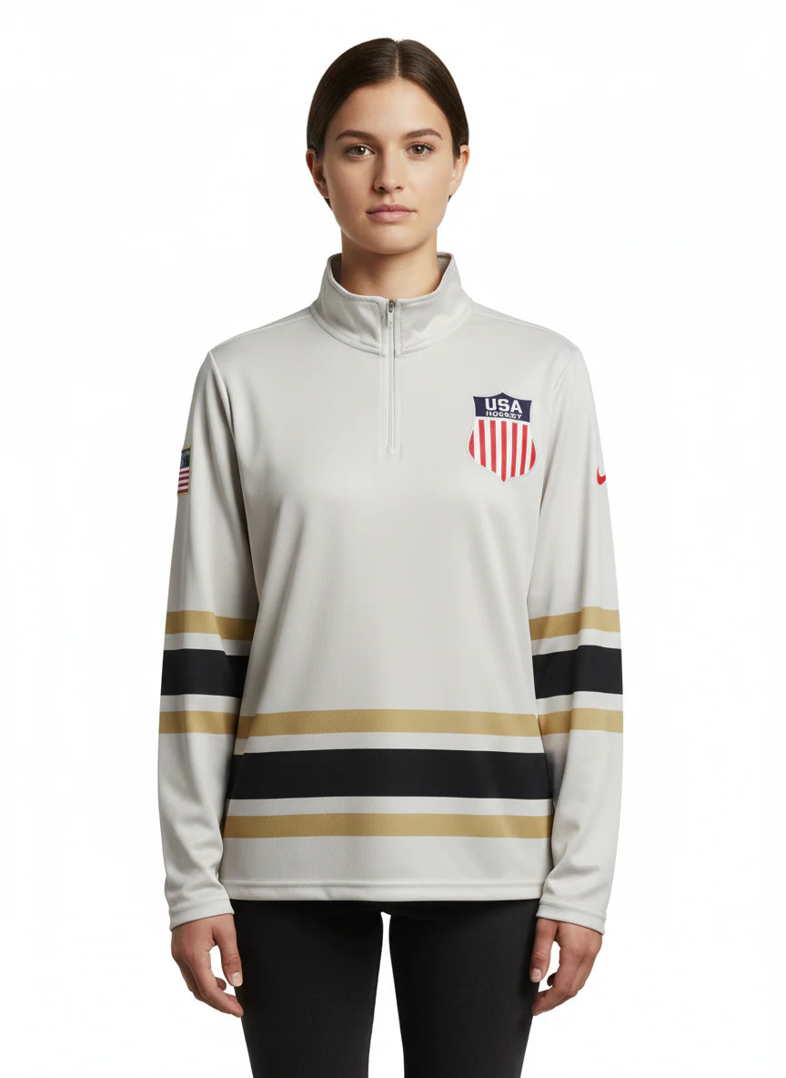 USA Hockey Shield Logo Official Vintage White Lightweight 1/4 Zip Pullover gallery