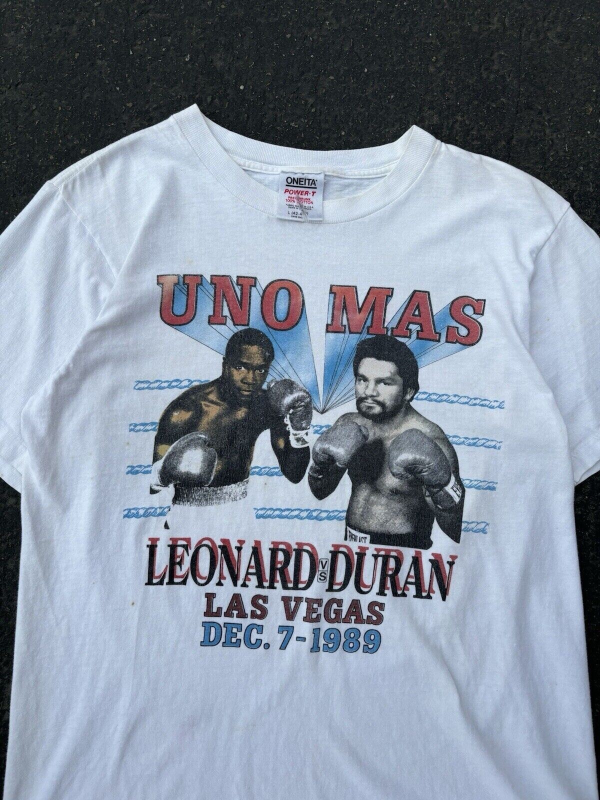 Vintage 1989 White Single Stitch Sugar Ray Leonard Vs Roberto Duran Boxing M377