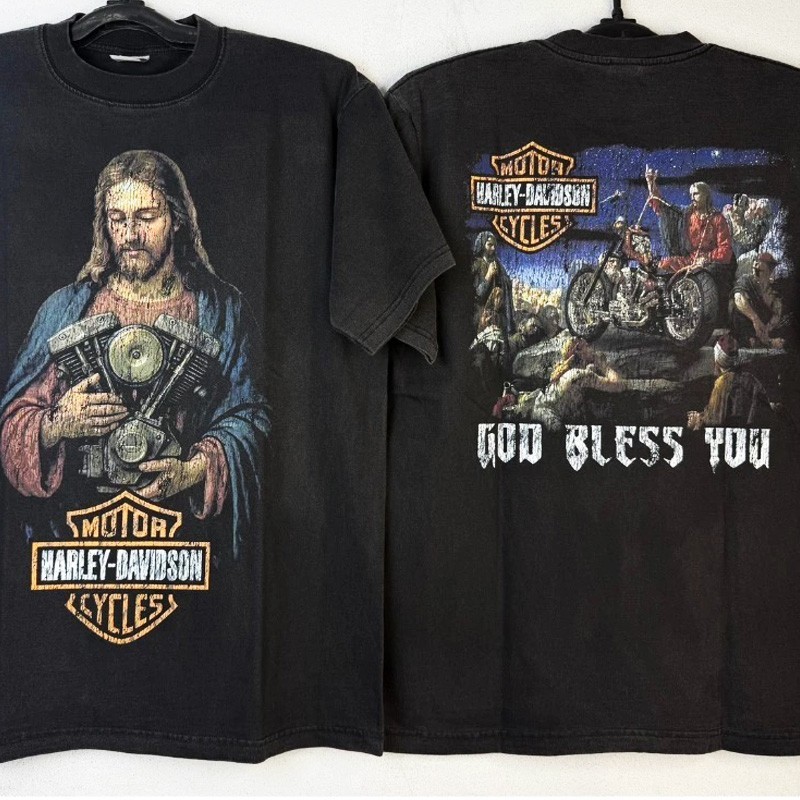 HarleyDavids0n Cycles "God Bless You" Retro Unisex T-Shirt S-5XL (2-SIDED) gallery