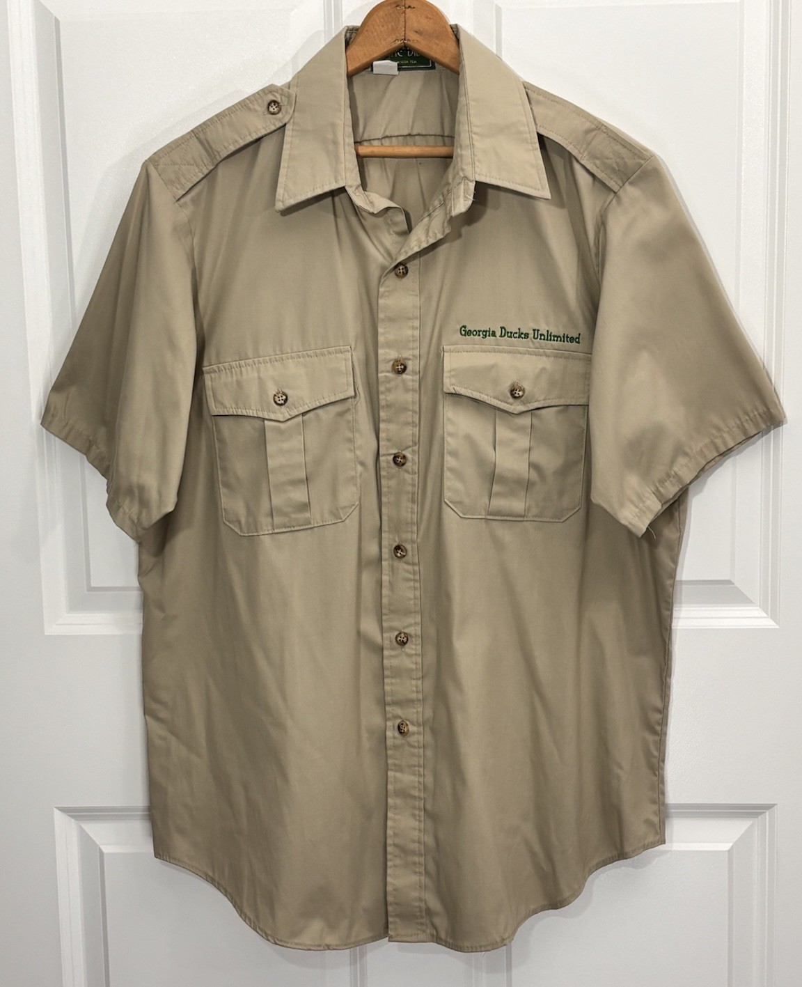 Vintage Ducks Unlimited Safari Hunting Shirt XL Khaki Wood Duck Graphic USA 0408 gallery