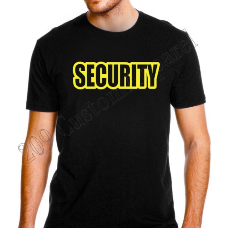 Security T-Shirt Black Tee Staff Event Uniform Bouncer 100% Cotton OUTLINE