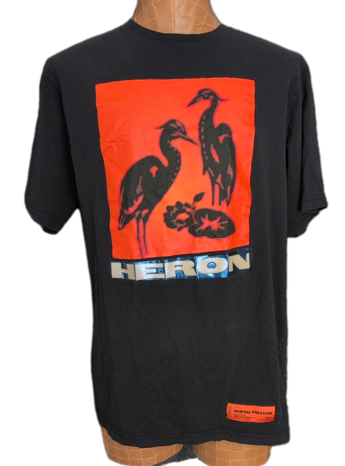 HERON PRESTON Cranes in Lotus Pond Graphic Short Sleeves Tee Medium Y2K Orange gallery