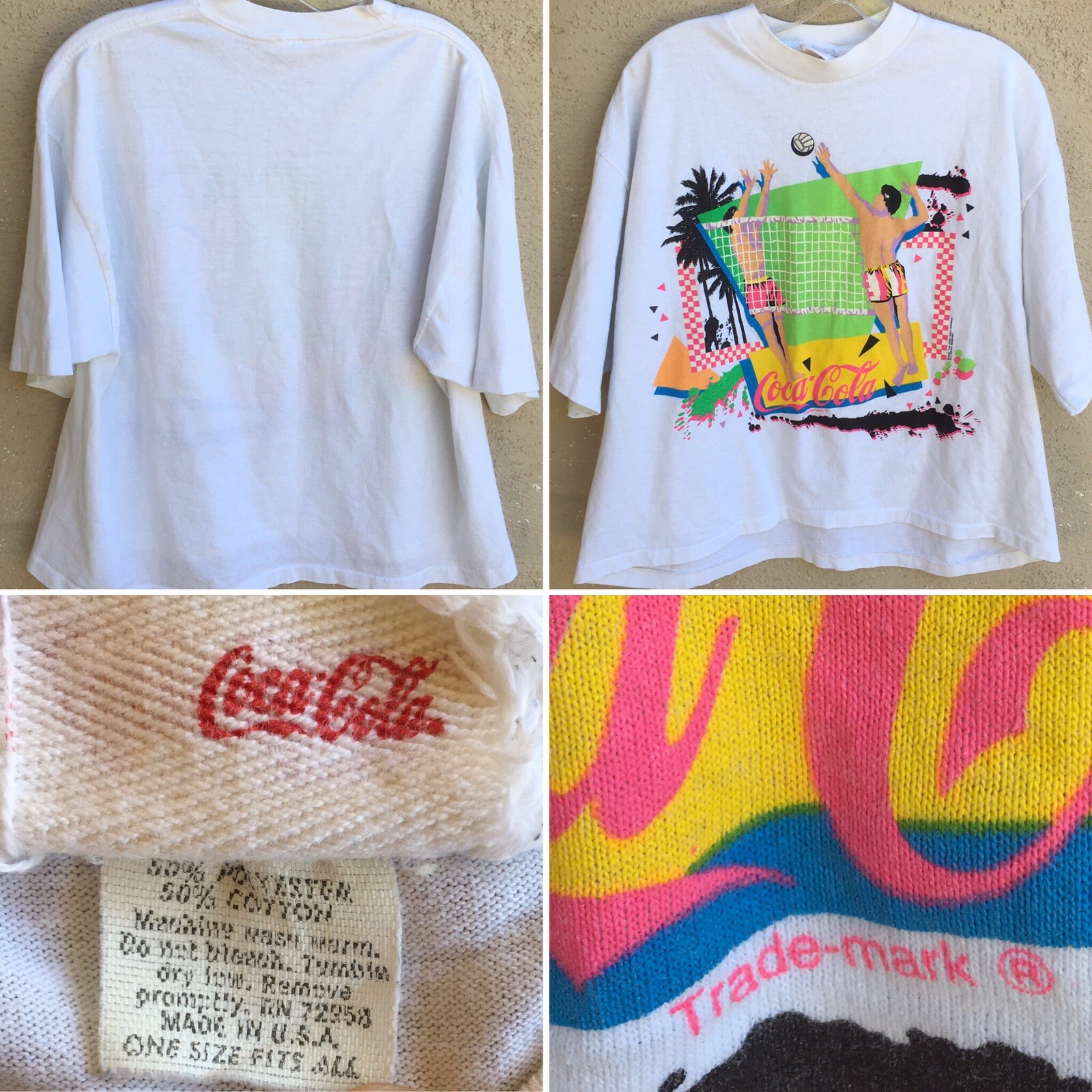 Vintage Coca Cola Crop Top Volleyball Neon Graphic T-shirt 80s 90s 1980s OSFA