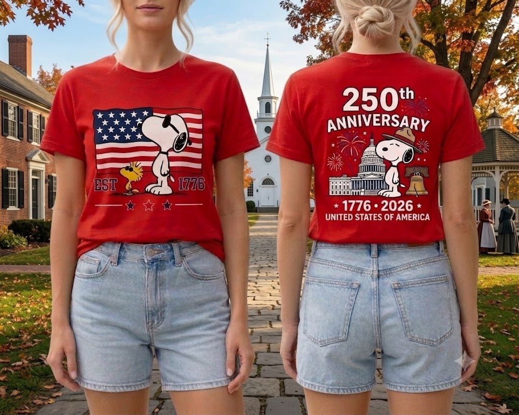 Snoopy 250th Anniversary Front Back 1776-2026 Graphic T Shirt S-5XL gallery