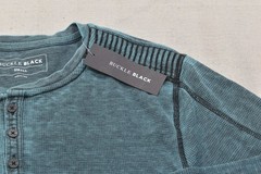 Buckle Black Small Blue Henley Long Sleeve Waffle Knit T-Shirt Moto Ribbed NEW