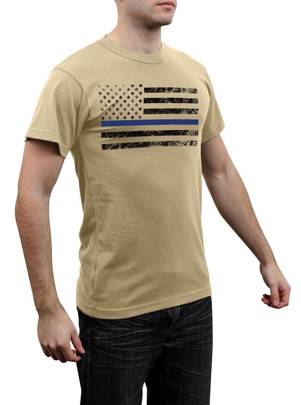 Rothco Thin Blue Line T-Shirt - Desert Sand TBL American Flag Casual Tee Shirt gallery