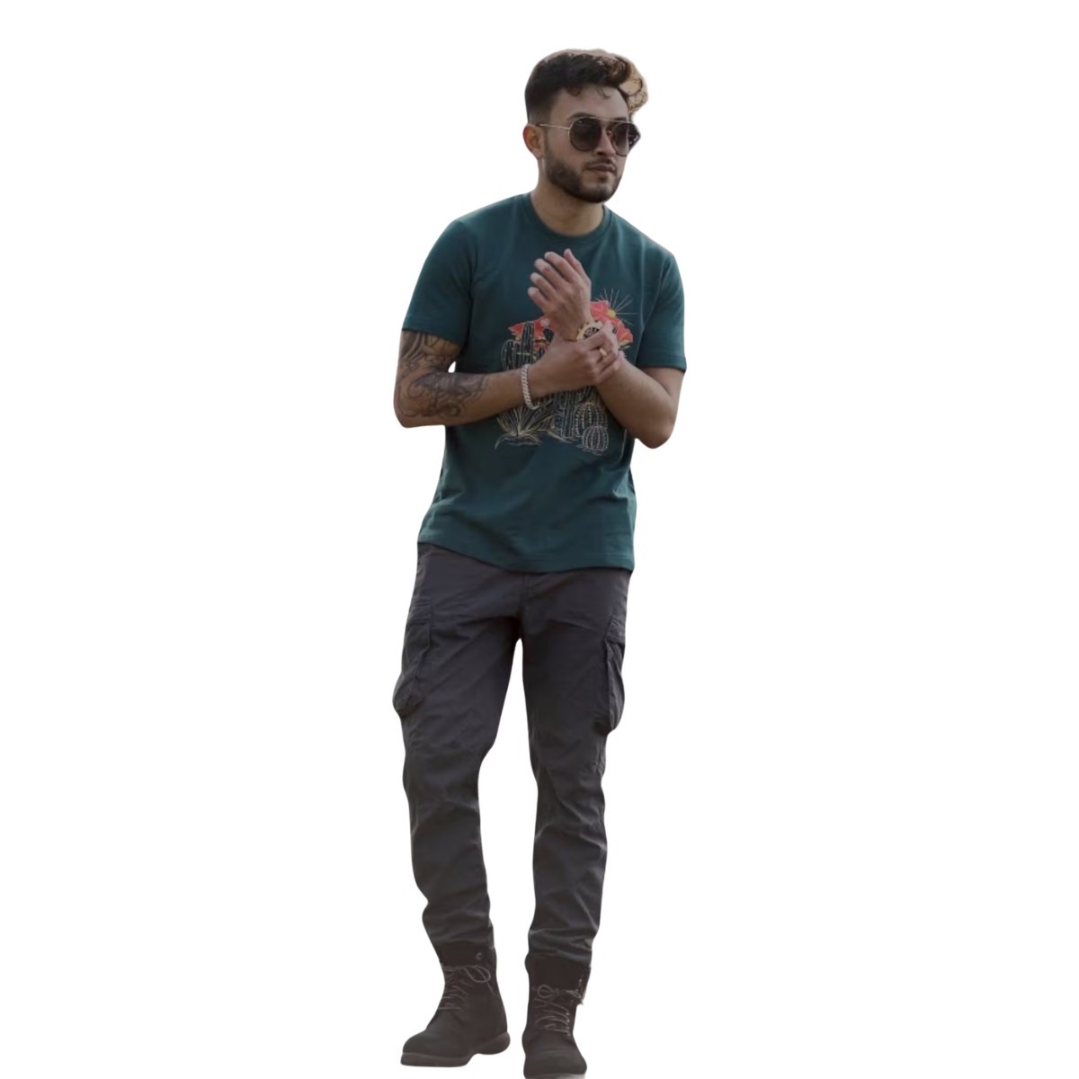 Men's Deep Teal Cotton Summer T-Shirt – Floral Cactus Graphic Print gallery