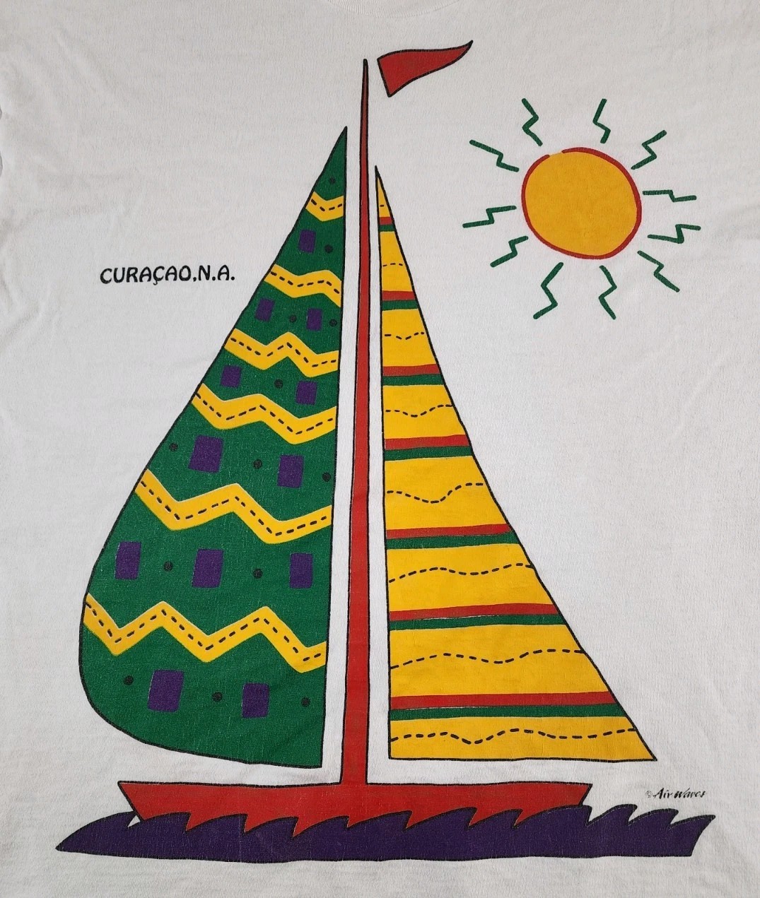 VINTAGE Curaçao N.A. Shirt Mens XXL Sailboat Air Waves Single Stitch Adult A11 gallery