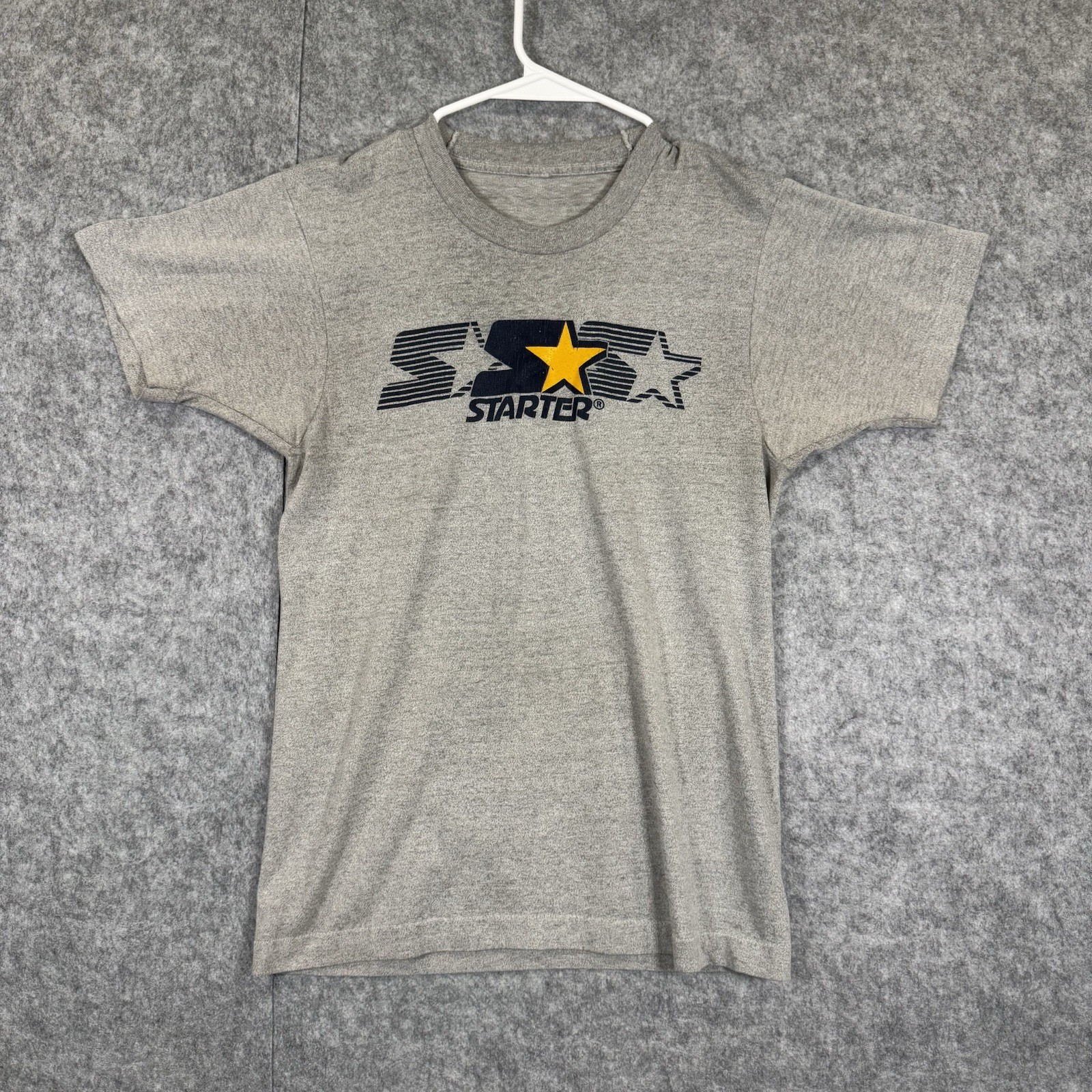 Vintage Starter Logo T-Shirt Single Stitch Gray 90s Sportswear Made USA Small