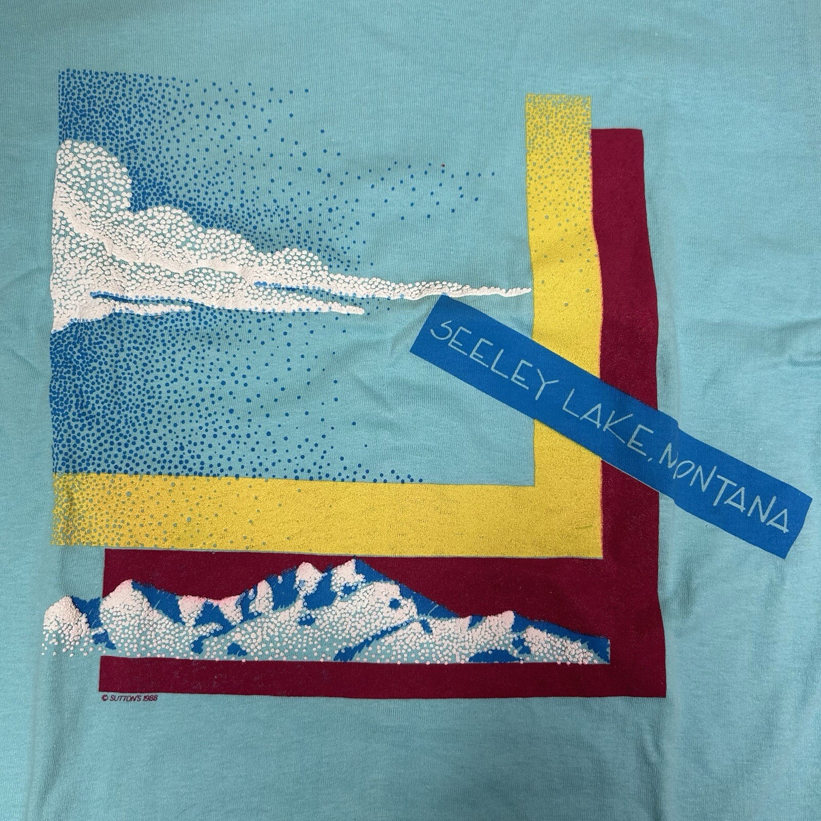 VTG New Stedman Hi Cru T-shirt Men Seeley Lake Montana Puff Paint Sz L USA 80s gallery