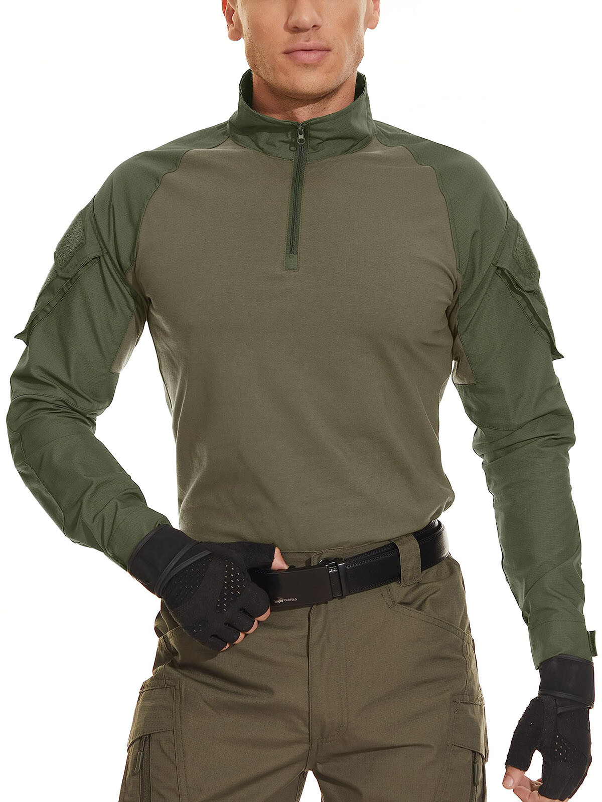Men's Hiking T-Shirts Tactical 1/4 Zip Casual Shirts Long Sleeve Field Work Tops gallery
