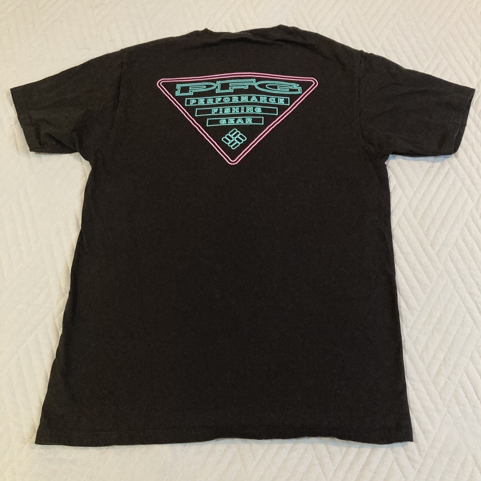 Columbia Mens Shirt Med Blue Neon Camping Graphic Short Sleeve Outdoor Rare Pink gallery