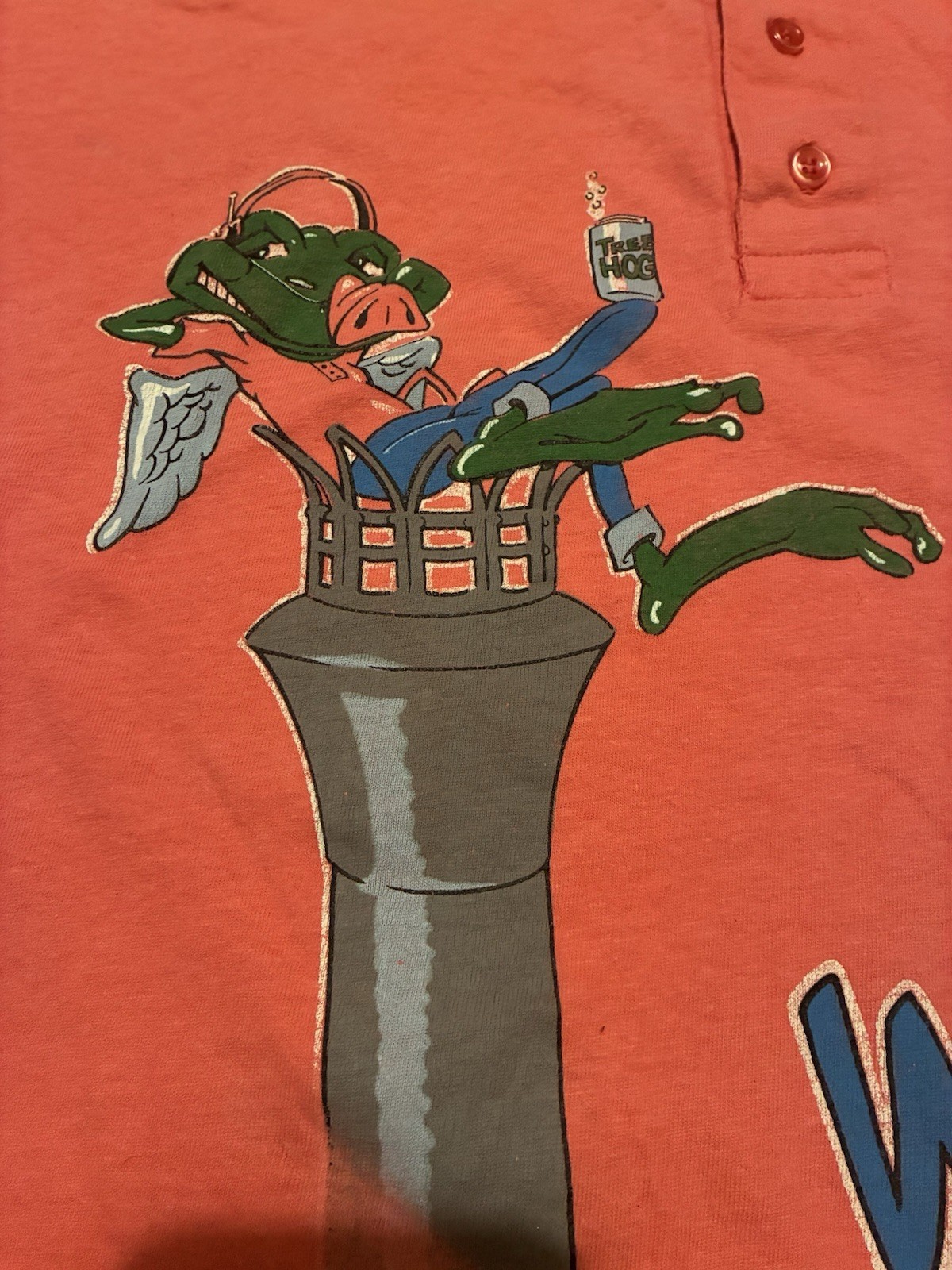 90s rock radio t-shirt surfer style Frog pig salmon pink color USA Made Sz large gallery