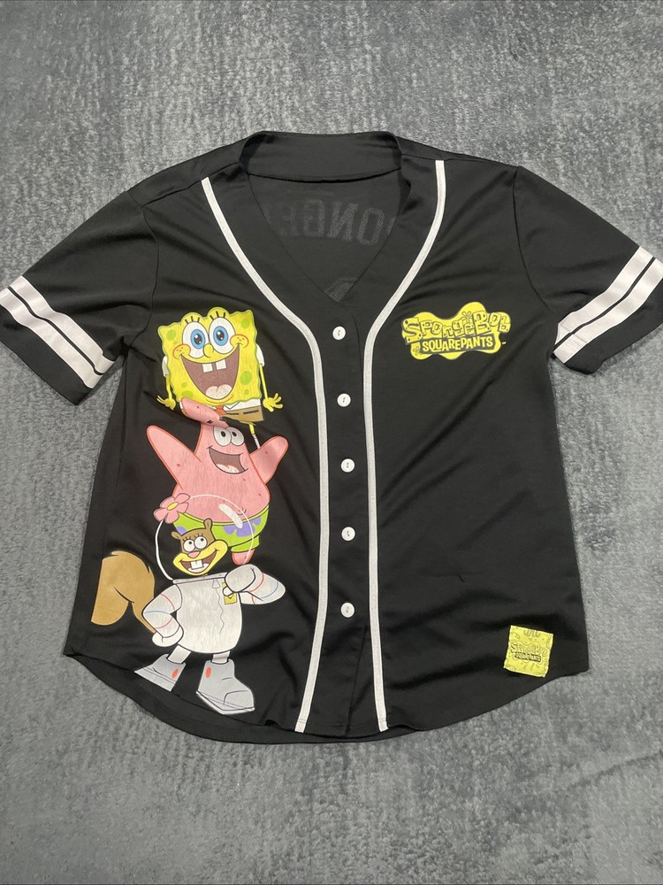SpongeBob Squarepants Black and White Jersey Type Shirt – Size Unknown see pics