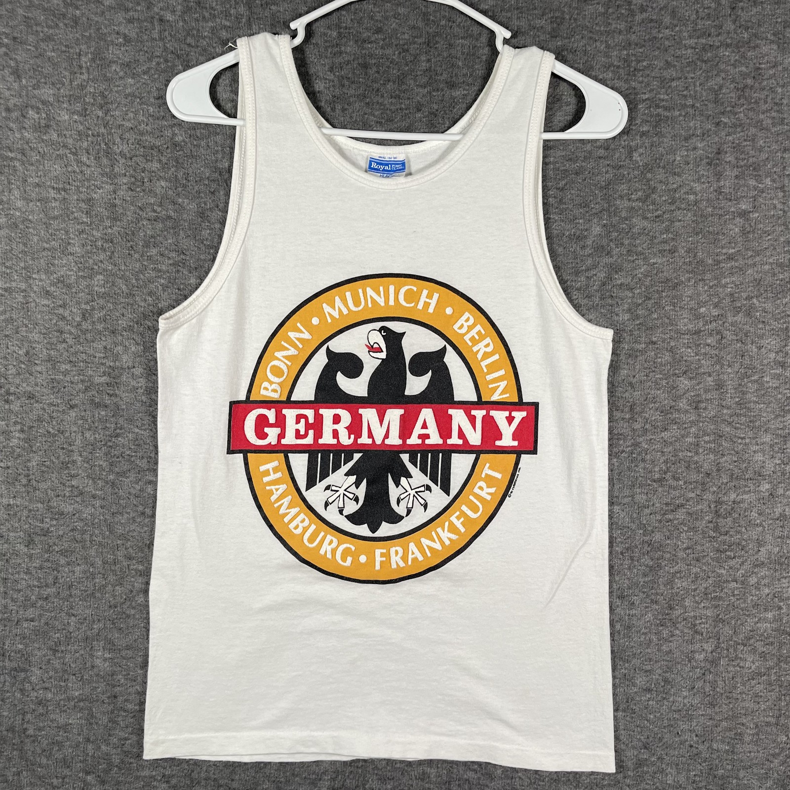 Vintage Germany Royal First Class Shirt Mens Small White Eagle Crest Tank USA gallery