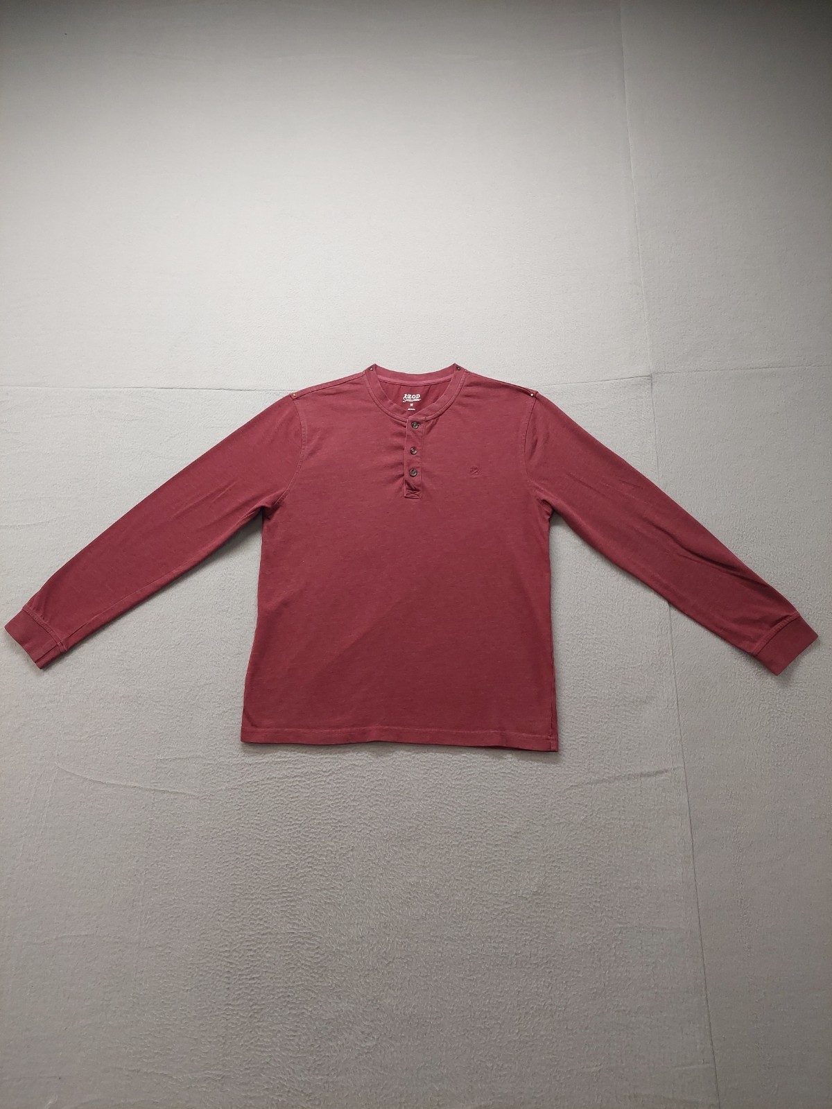 Izod Saltwater Men T Shirt M Oxblood Long Sleeve Crew Neck Button Logo Casual