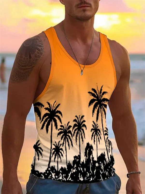 Summer Tank Top Men's Hawaii Beach Casual Clothing Quick Drying Silk Fit. gallery