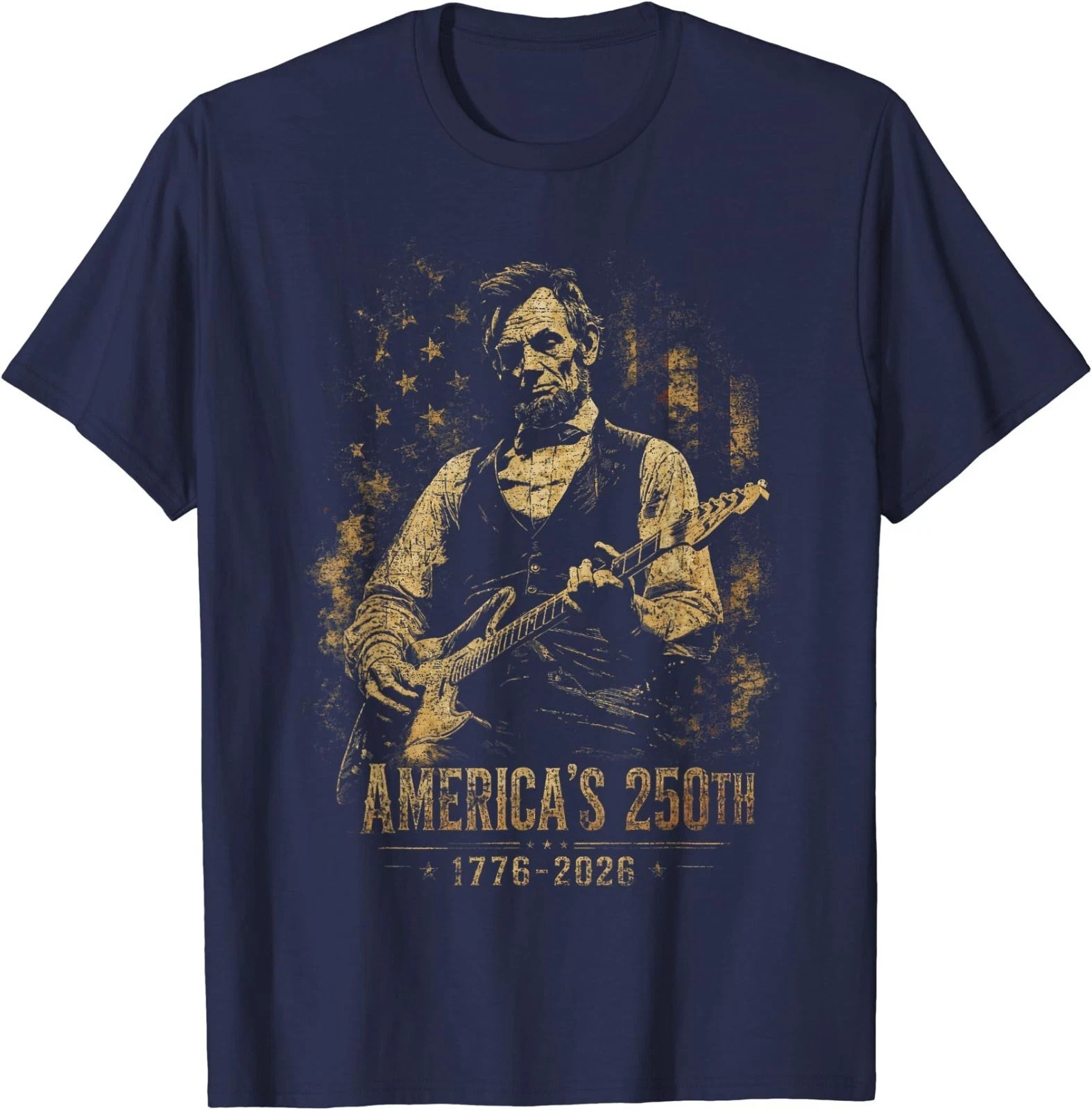 America's 250th Abraham-Lincoln Playing Guitar Retro Vintage T-Shirt gallery