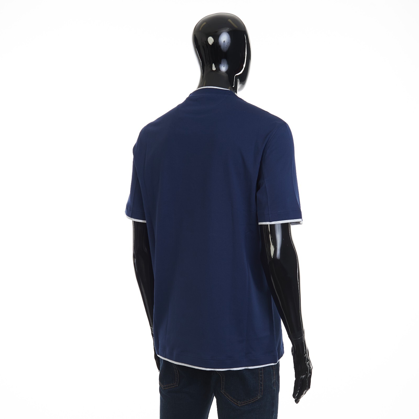 BRUNELLO CUCINELLI 550$ Crewneck Tshirt - Faux Layering, Dark Blue Cotton Jersey gallery