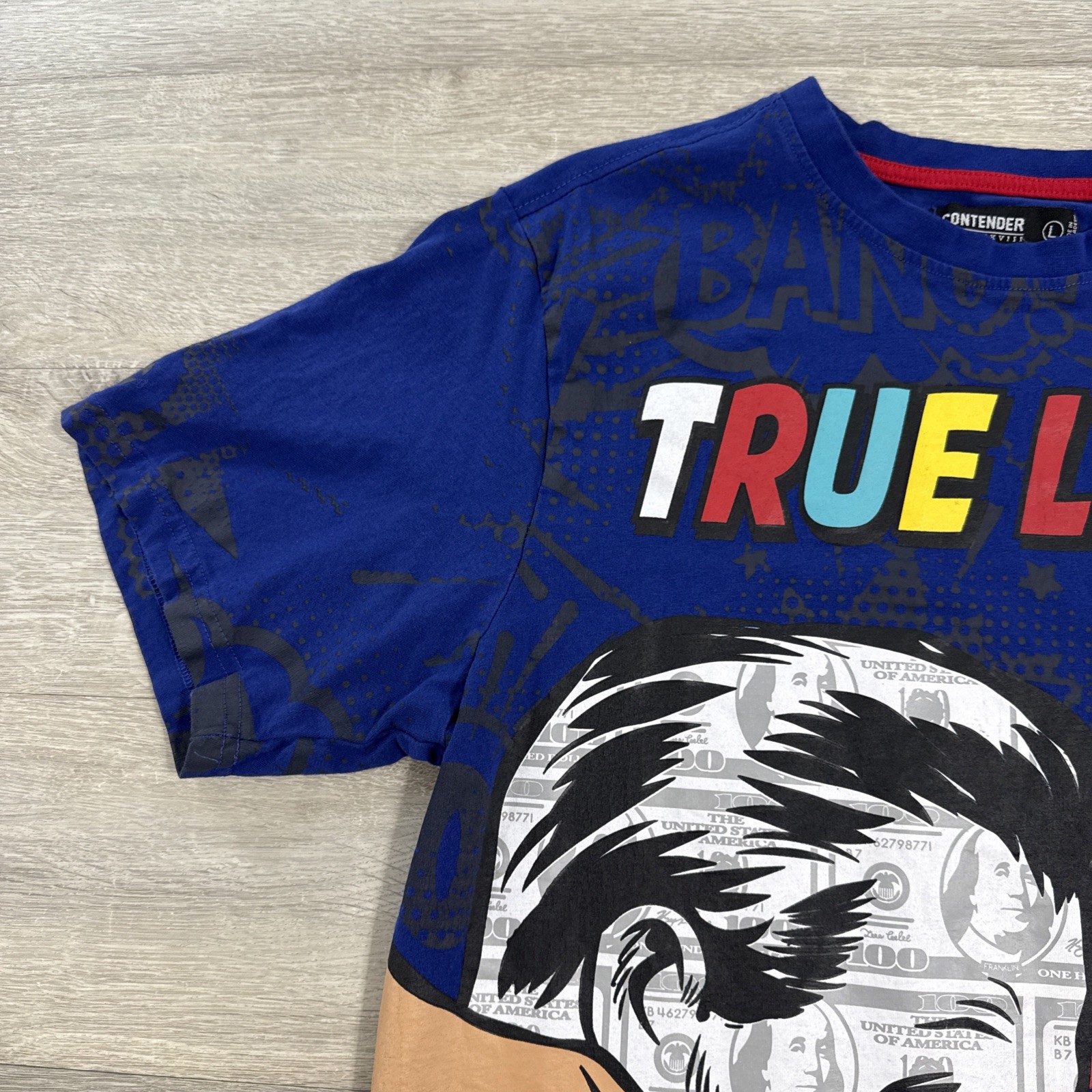 Contender True Love Shirt Blue Pop Art Money Print Tee Men’s Large gallery