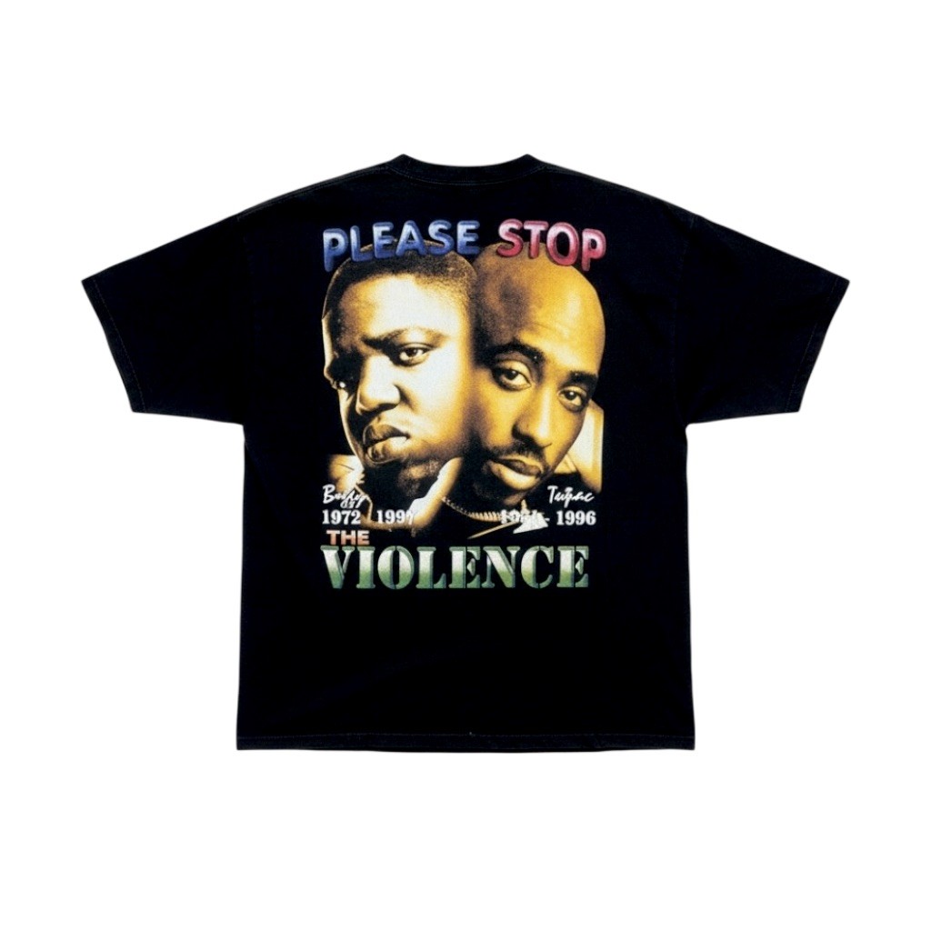 Vintage 1990’s Biggie & Tupac Memorial Please Stop The Violence Hip Hop Rap Tee gallery
