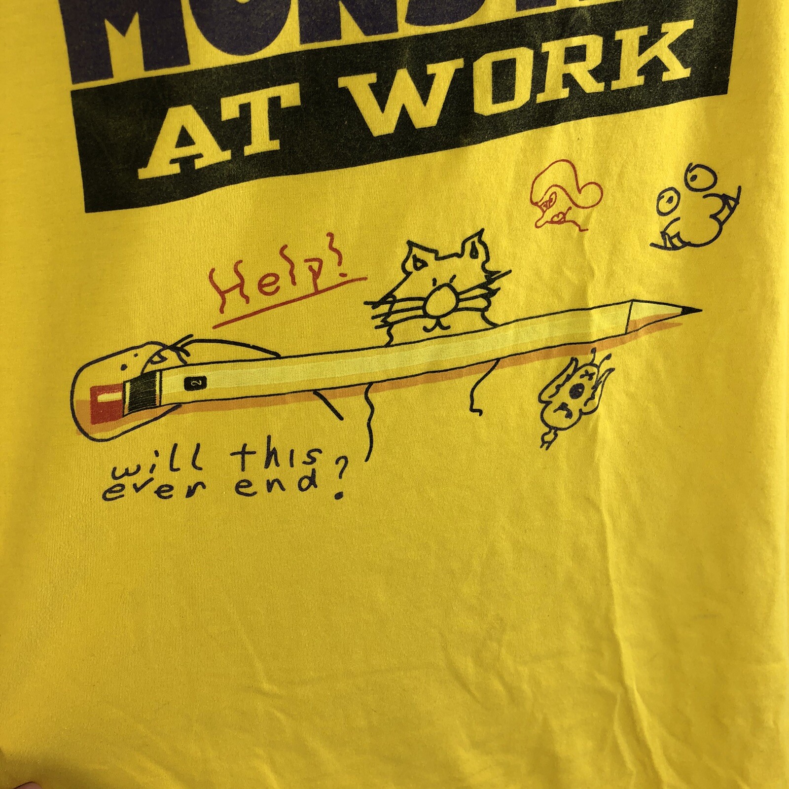 Vintage Club Bed Warning Study Monster At Work T Shirt 90s Short Sleeve Tee OSFA gallery