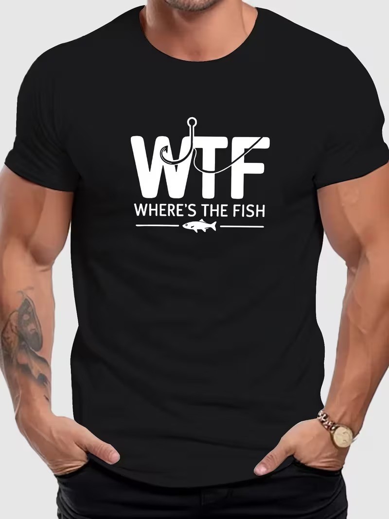 WTF Where’s The Fish Funny Fishing T Shirt Angler Graphic Tee Unisex