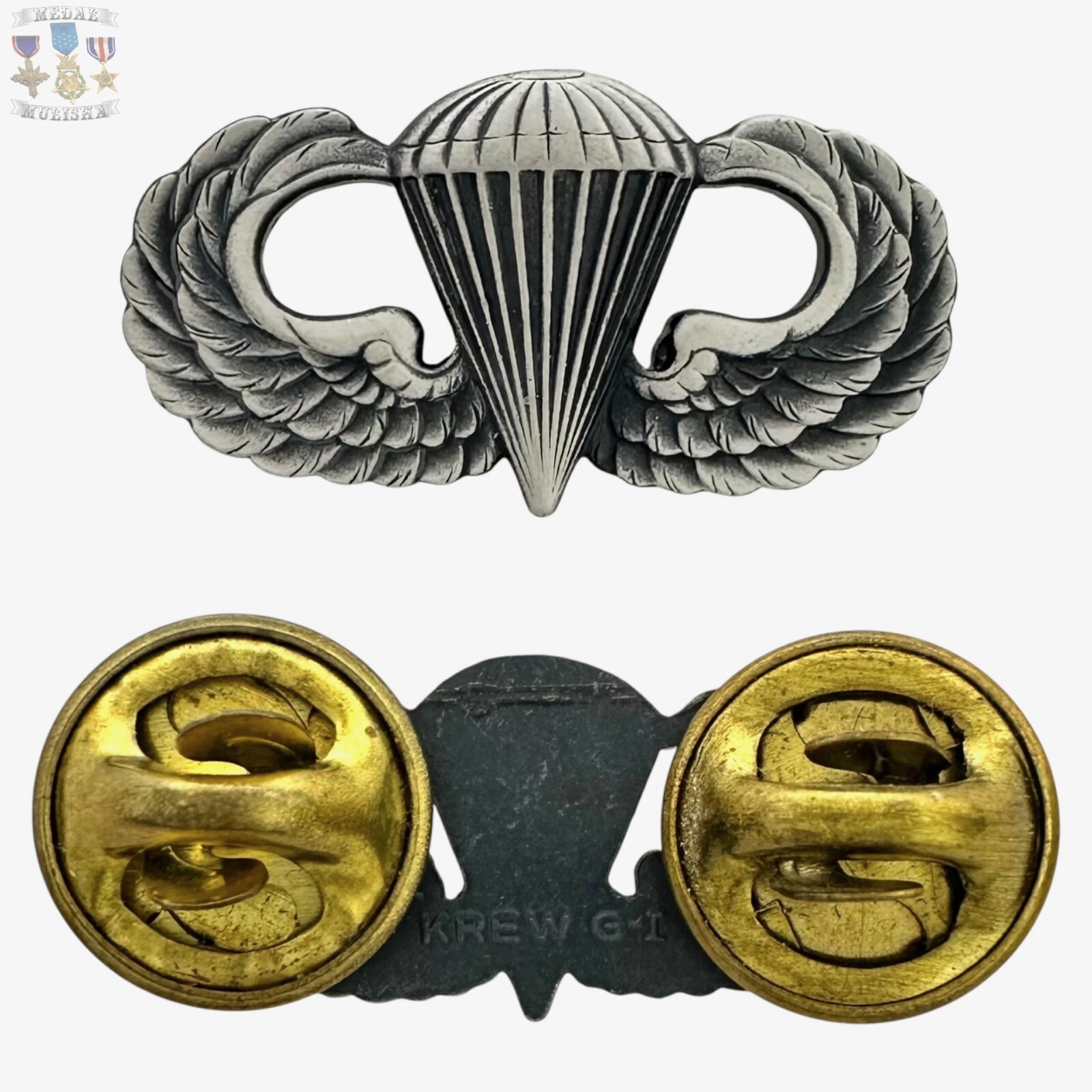 VIETNAM WAR US ARMY JUMP WINGS PARACHUTIST BADGE INSIGNIA KREW G-I 7/8” SIZE #27