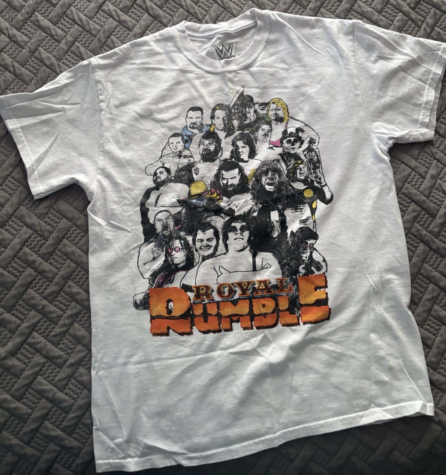 WWE WWF Royal Rumble Shirt Mens Size L White Pro Wrestling Distressed Logo