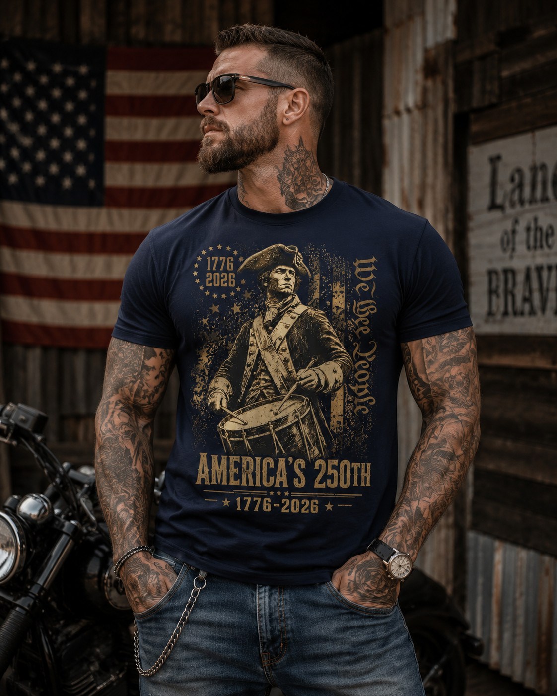 America 250th Anniversary 1776-2026 Men’s Navy Blue Patriotic Graphic T-Shirt US gallery