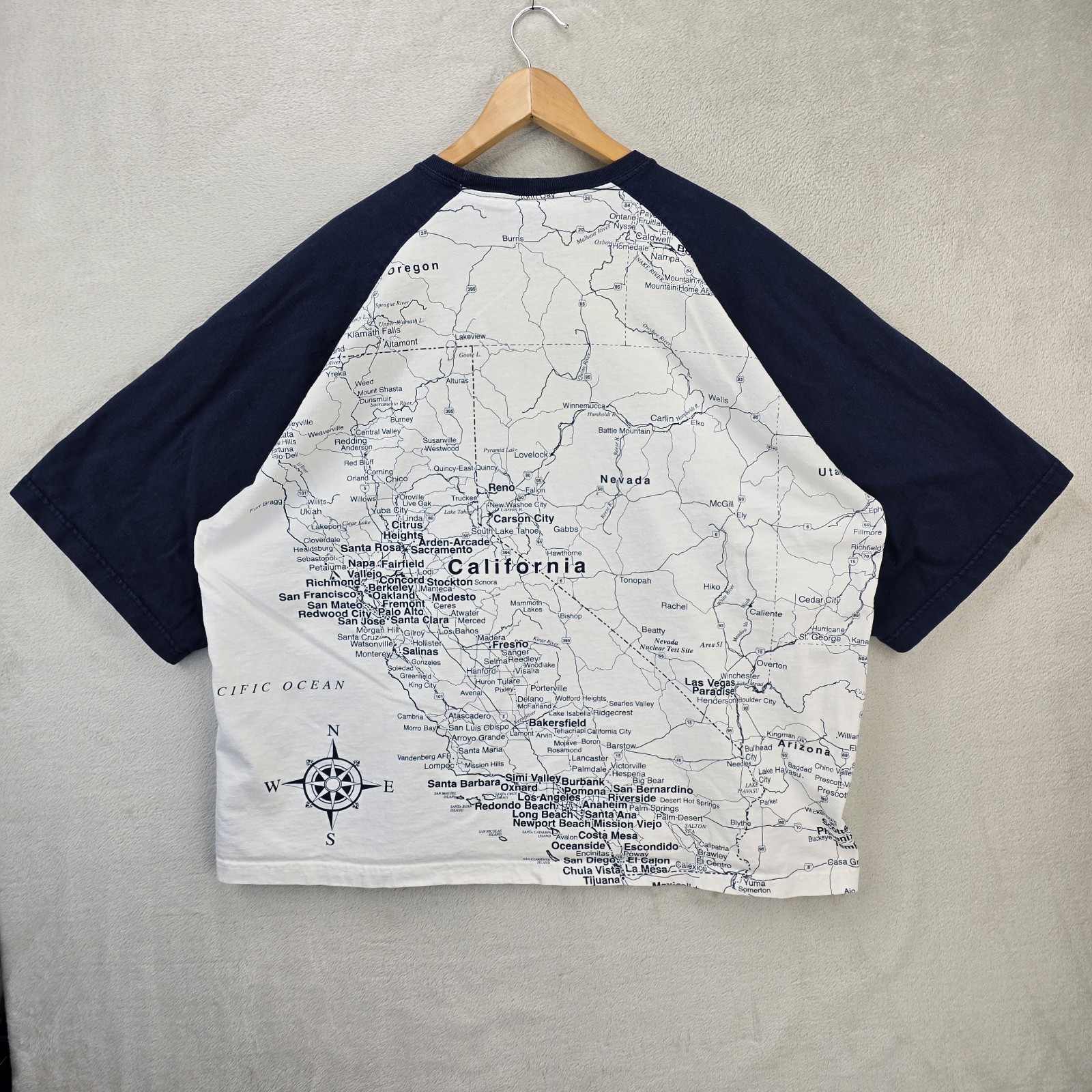 Vtg California Golden State Shirt Mens 3XL Map All Over Print Raglan Sleeve gallery