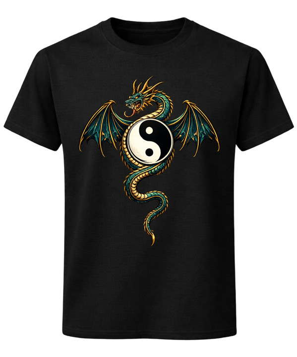 Dragon Yin Yang Symbol T-Shirt Fantasy Martial Arts Gift Unisex Tee